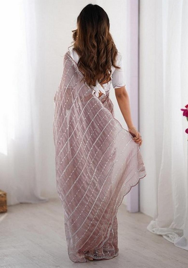 Maroon Embroidered Chiffon Saree Set - Indya