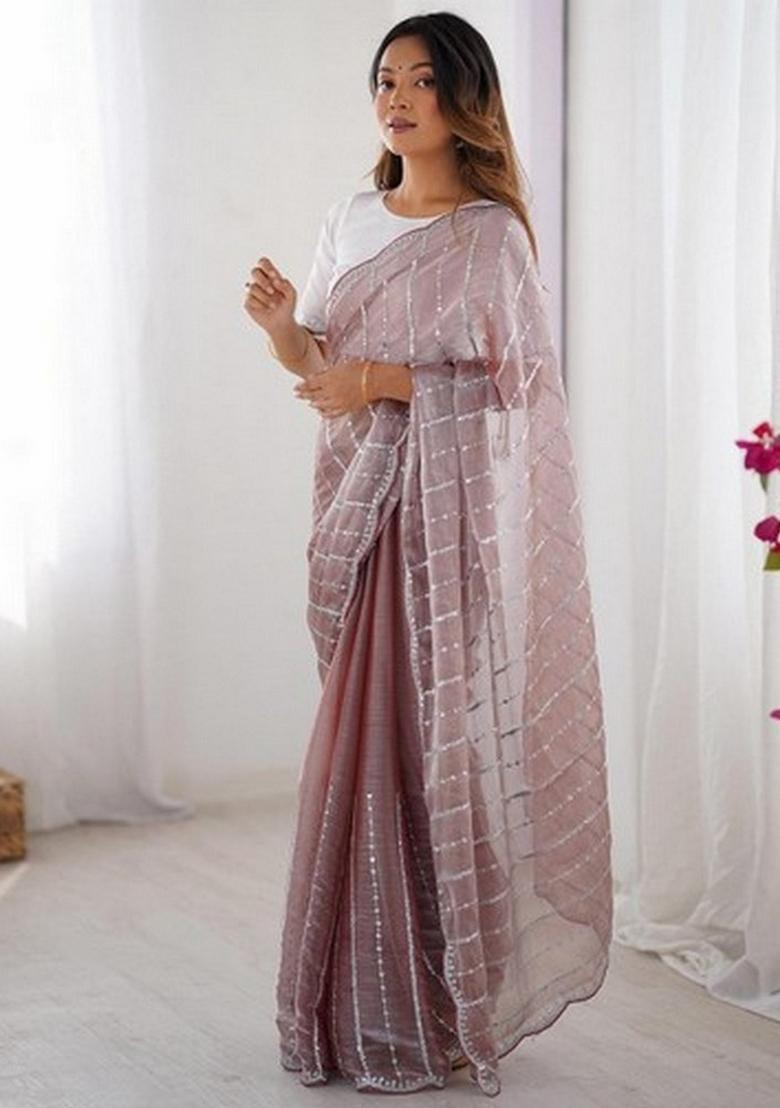Maroon Embroidered Chiffon Saree Set - Indya