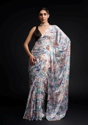 Multicolor Printed Chiffon Saree Set
