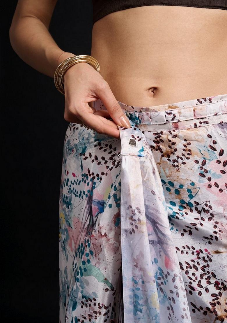 Multicolor Printed Chiffon Saree Set - Indya