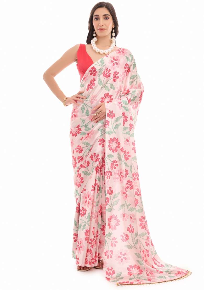 Multicolor Chiffon Saree Set with Printed for Diwali | Wedding & Festive Wear - Indya