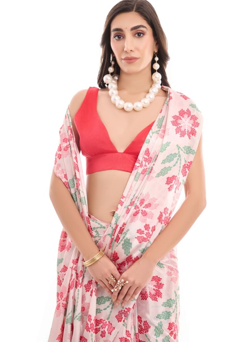 Multicolor Printed Chiffon Saree Set - Indya