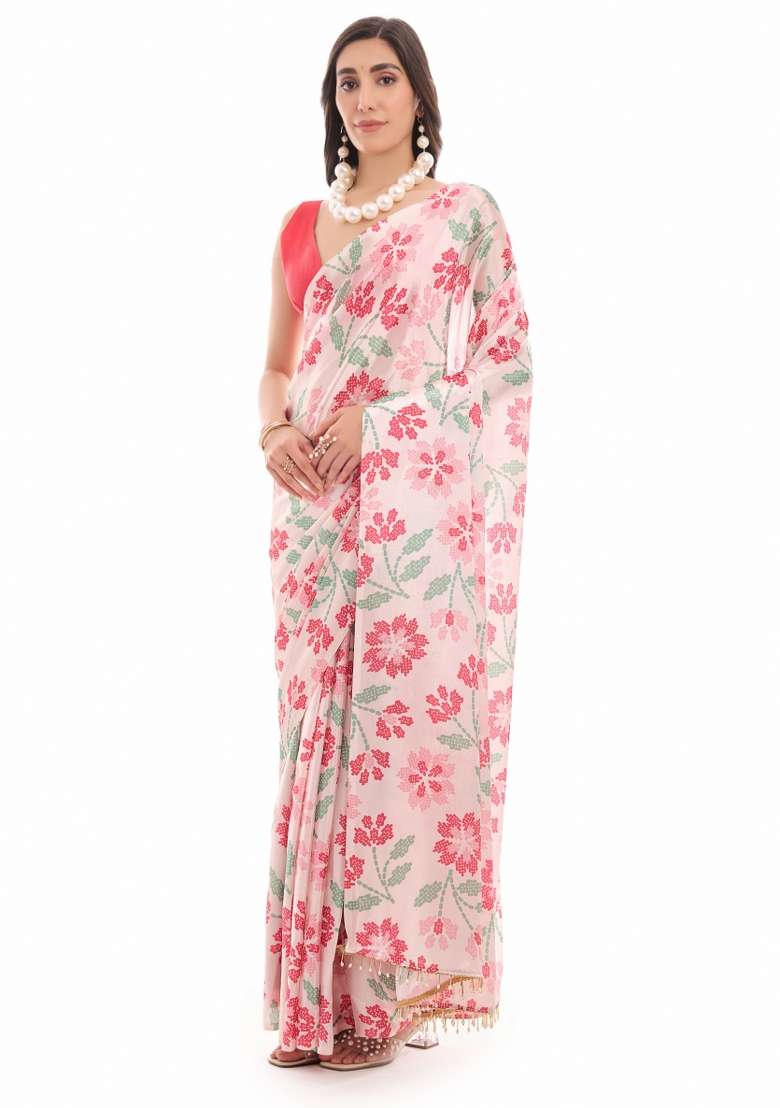 Multicolor Chiffon Saree Set with Printed for Diwali | Wedding & Festive Wear - Indya