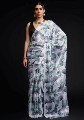 Green Printed Chiffon Saree Set
