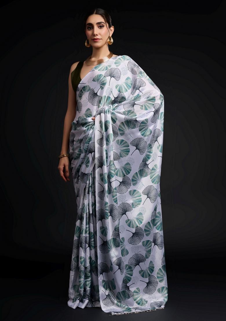 Green Printed Chiffon Saree Set - Indya