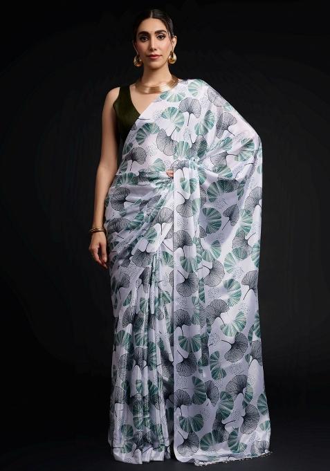 Green Printed Chiffon Saree Set