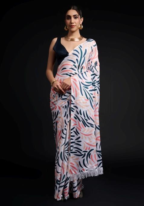 Multicolor Printed Chiffon Saree Set
