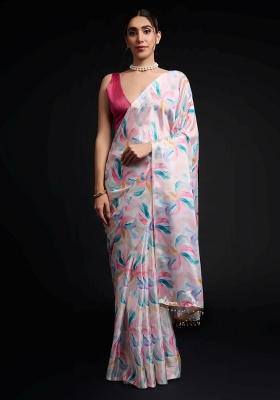 Multicolor Printed Chiffon Saree Set
