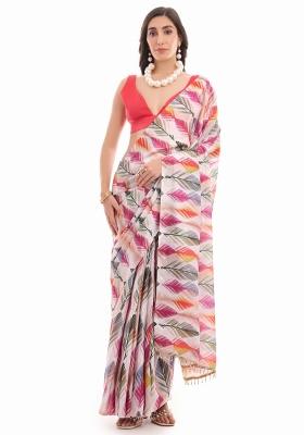 Multicolor Printed Chiffon Saree Set