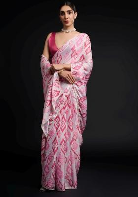 Pink Printed Chiffon Saree Set