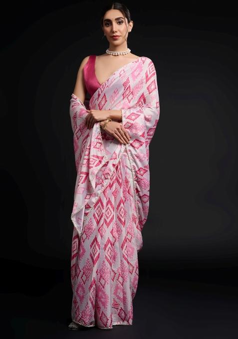 Pink Printed Chiffon Saree Set