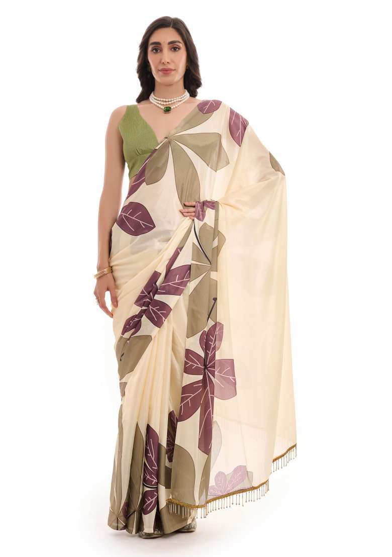 Multicolor Chiffon Saree Set with Printed for Diwali | Wedding & Festive Wear - Indya