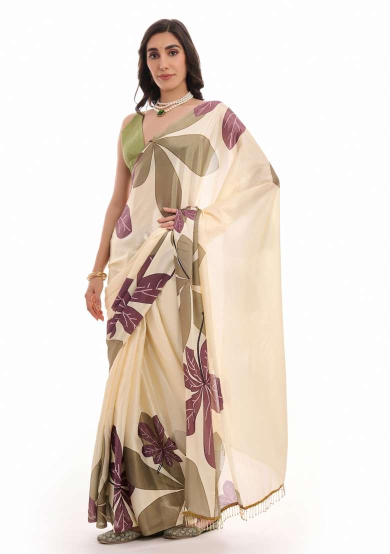 Multicolor Chiffon Saree Set with Printed for Diwali | Wedding & Festive Wear - Indya