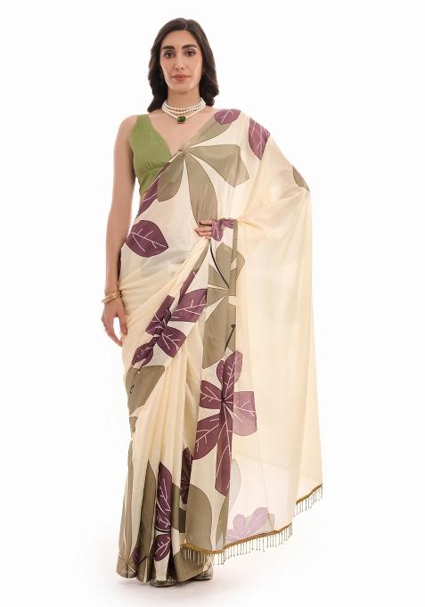 Multicolor Printed Chiffon Saree Set