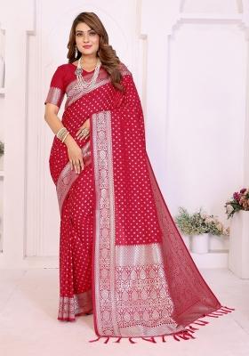 Red Woven Faux Georgette Saree Set