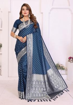 Blue Woven Faux Georgette Saree Set