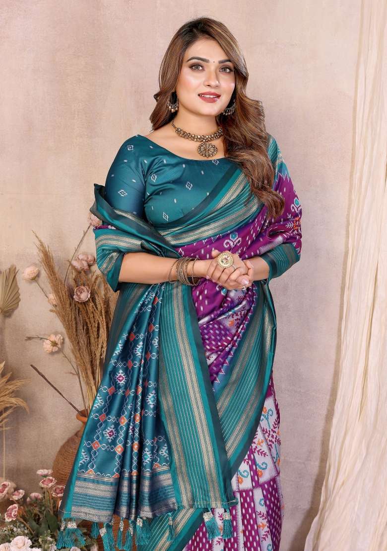 Purple Woven Silk Blend Saree Set for Diwali | Wedding & Festive Wear - Indya