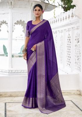 Purple Woven Chiffon Saree Set