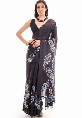 Black Printed Chiffon Saree Set