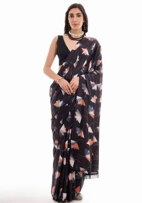 Black Printed Chiffon Saree Set