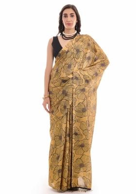 Mustard Printed Chiffon Saree Set