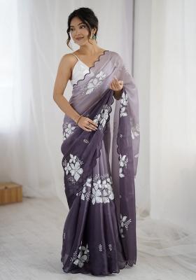 Grey Embroidered Chiffon Saree Set