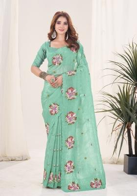 Green Embroidered Chiffon Saree Set