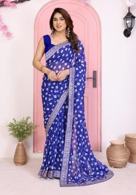 Blue Printed Faux Georgette Saree Set