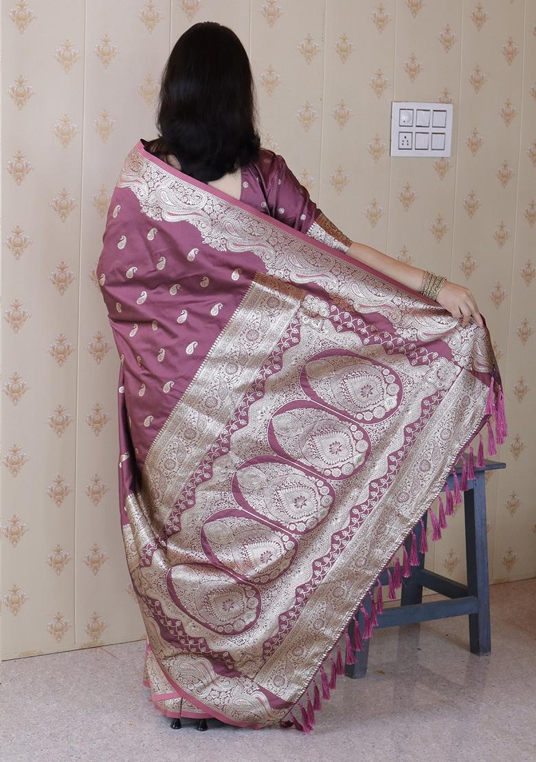 Purple Woven Silk Blend Saree Set - Indya