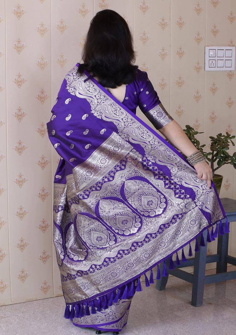 Violet Woven Silk Blend Saree Set - Indya