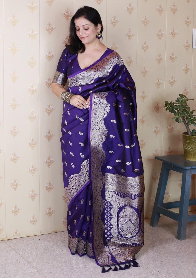 Violet Woven Silk Blend Saree Set - Indya