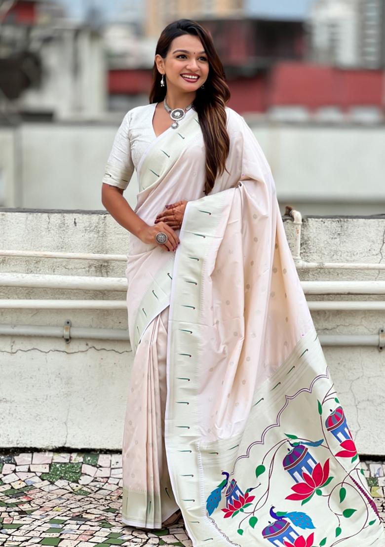 Brown Woven Silk Blend Saree Set - Indya