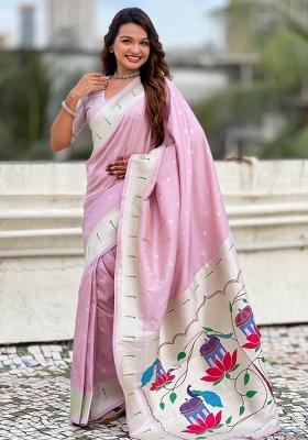Lavender Woven Silk Blend Saree Set