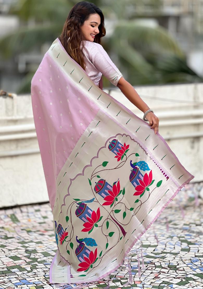 Lavender Woven Silk Blend Saree Set - Indya