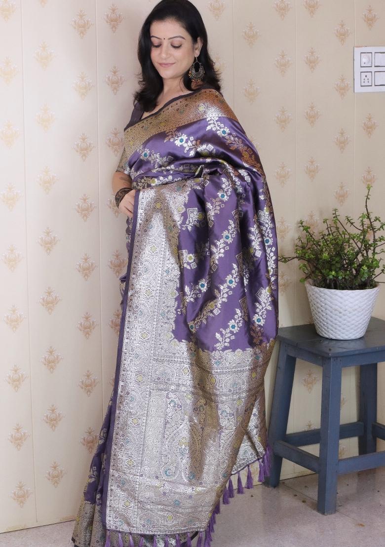 Lavender Woven Silk Blend Saree Set - Indya