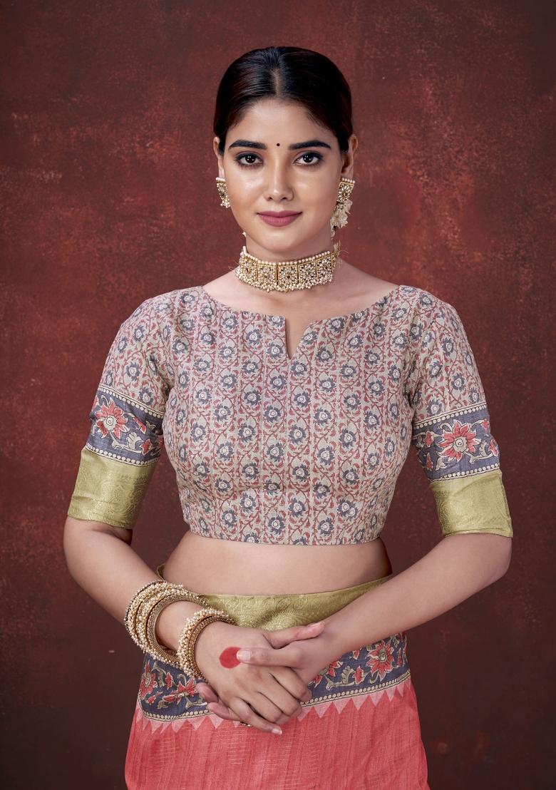 Red Woven Silk Blend Saree Set - Indya