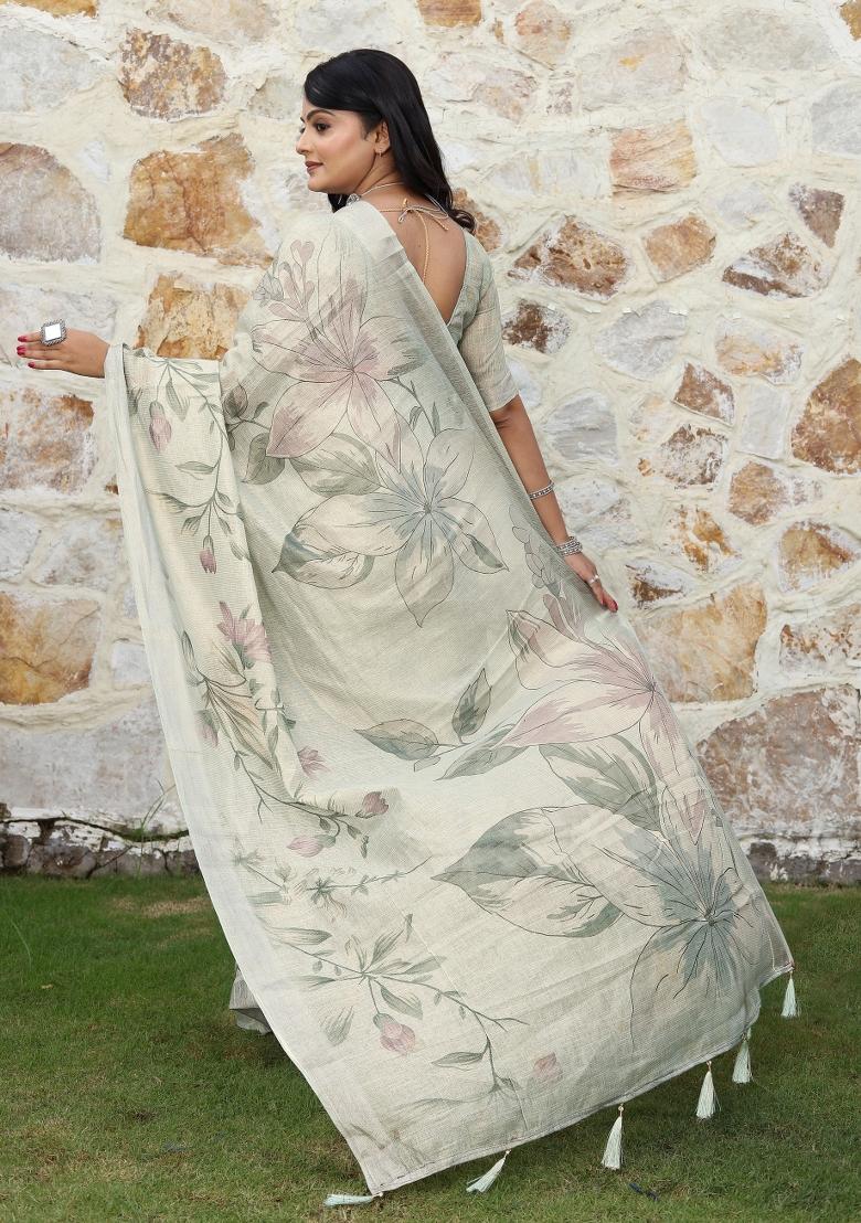 Grey Woven Blended Cotton Saree Set - Indya