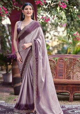 Mauve Jarkan Chiffon Saree Set