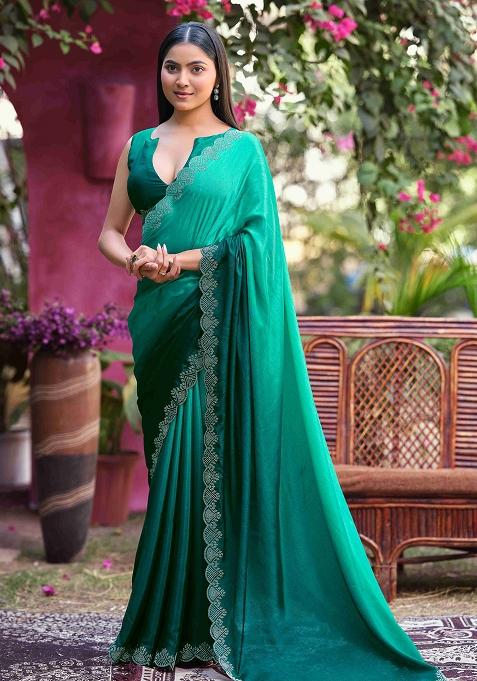 Green Jarkan Chiffon Saree Set