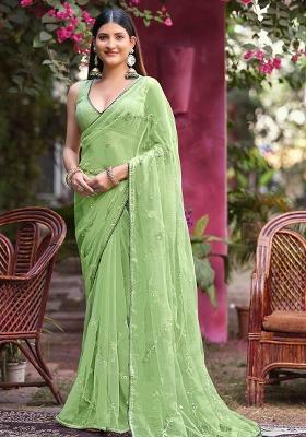 Green Jarkan Chiffon Saree Set