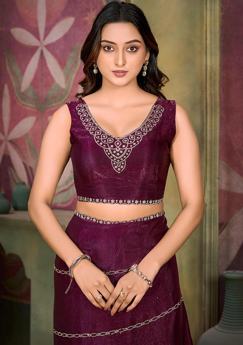 Purple Jarkan Chiffon Saree Set - Indya