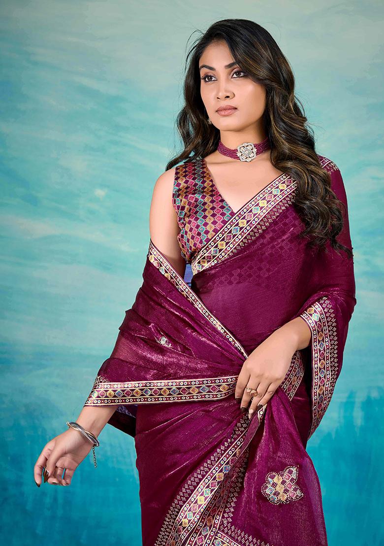 Purple Jarkan Chiffon Saree Set - Indya