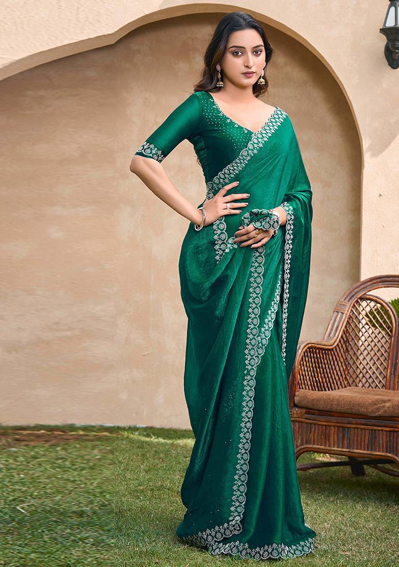 Green Jarkan Chiffon Saree Set - Indya