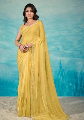 Yellow Jarkan Chiffon Saree Set