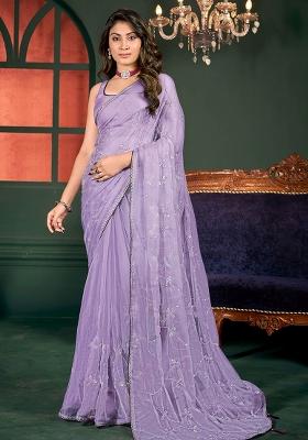 Purple Jarkan Chiffon Saree Set