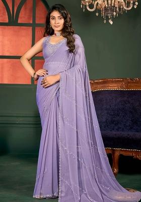 Purple Jarkan Chiffon Saree Set