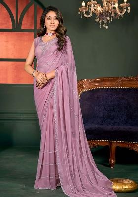 Purple Jarkan Chiffon Saree Set