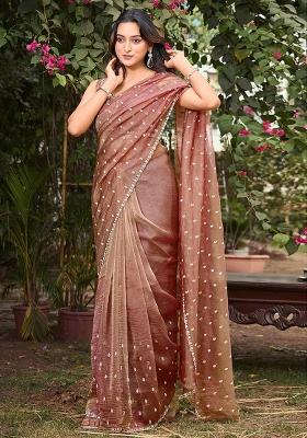 Brown Jarkan Chiffon Saree Set
