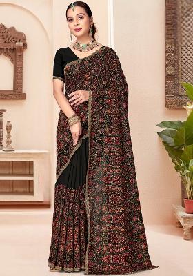 Black Embroidery Georgette Saree Set