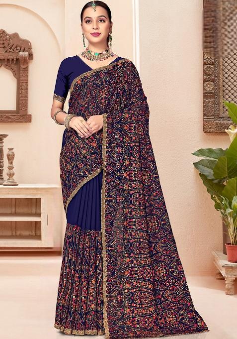 Nevi Embroidery Georgette Saree Set